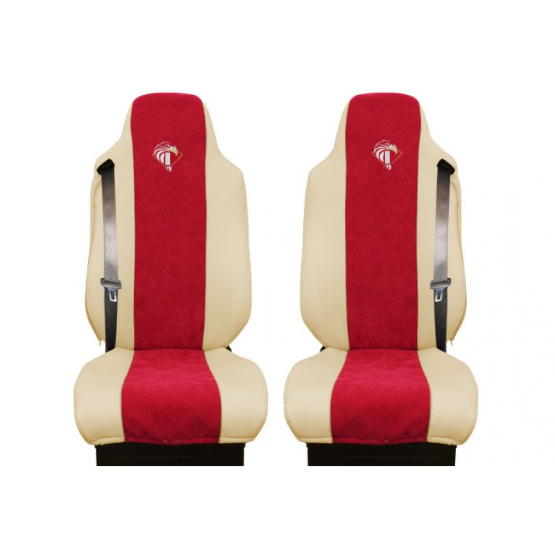Schonbezüge Auto Sitzbezüge Kunstleder - Stoff für LKW Iveco Stralis Eco Stralis Trakker Eurocargo Beige - Rot