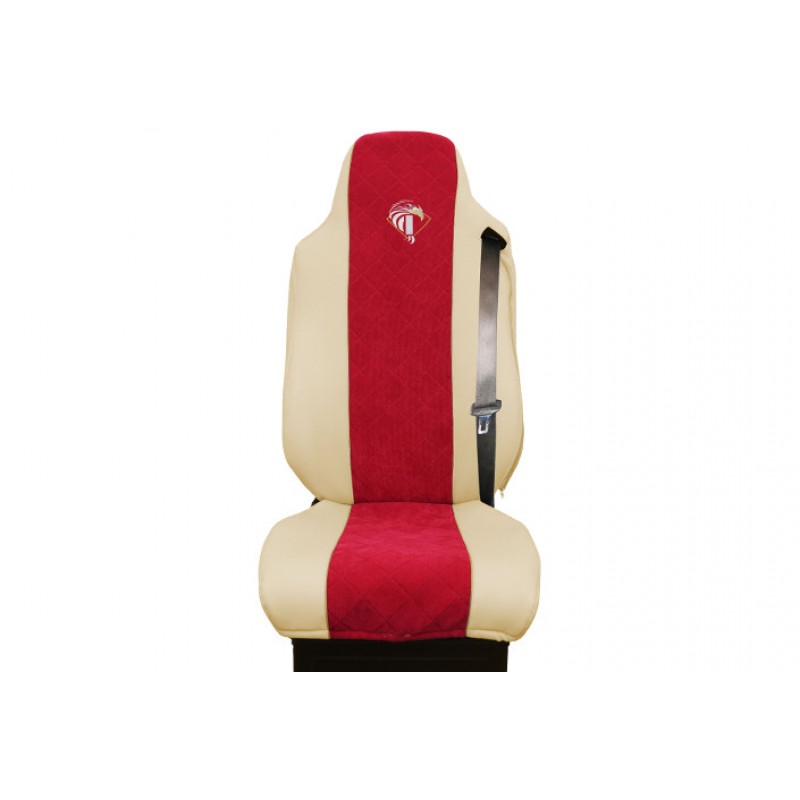 Schonbezüge Auto Sitzbezüge Kunstleder - Stoff für LKW Iveco Stralis Eco Stralis Trakker Eurocargo Beige - Rot