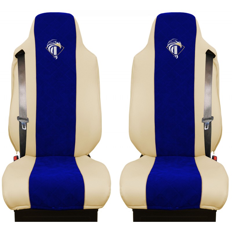 Schonbezüge Auto Sitzbezüge Kunstleder - Stoff für LKW Iveco Stralis Eco Stralis Trakker Eurocargo Beige - Blau