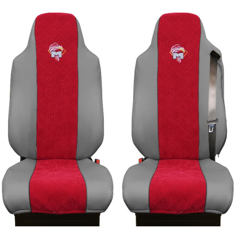 Schonbezüge Auto Sitzbezüge Kunstleder - Stoff für LKW MAN TGA TGS TGM TGL TGX Grau - Rot