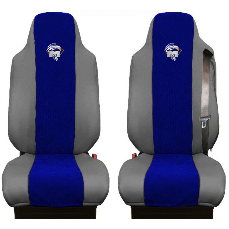 Schonbezüge Auto Sitzbezüge Kunstleder - Stoff für LKW MAN TGA TGS TGM TGL  TGX Grau - Blau