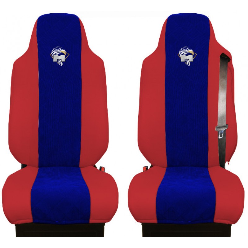 Schonbezüge Auto Sitzbezüge Kunstleder - Stoff für LKW MAN TGA TGS TGM TGL TGX Rot - Blau