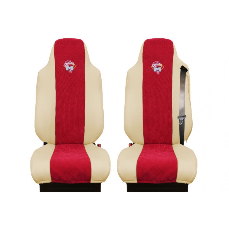 Schonbezüge Auto Sitzbezüge Kunstleder - Stoff für LKW MAN TGA TGS TGM TGL TGX Beige - Rot