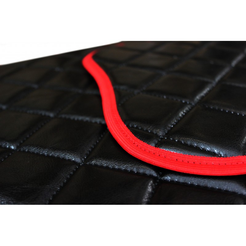 Fußmatten + Tunnelabdeckung aus Kunstleder in Schwarz-Rot passend für DAF 105 XF 2006 - 2012 Automat Getriebe